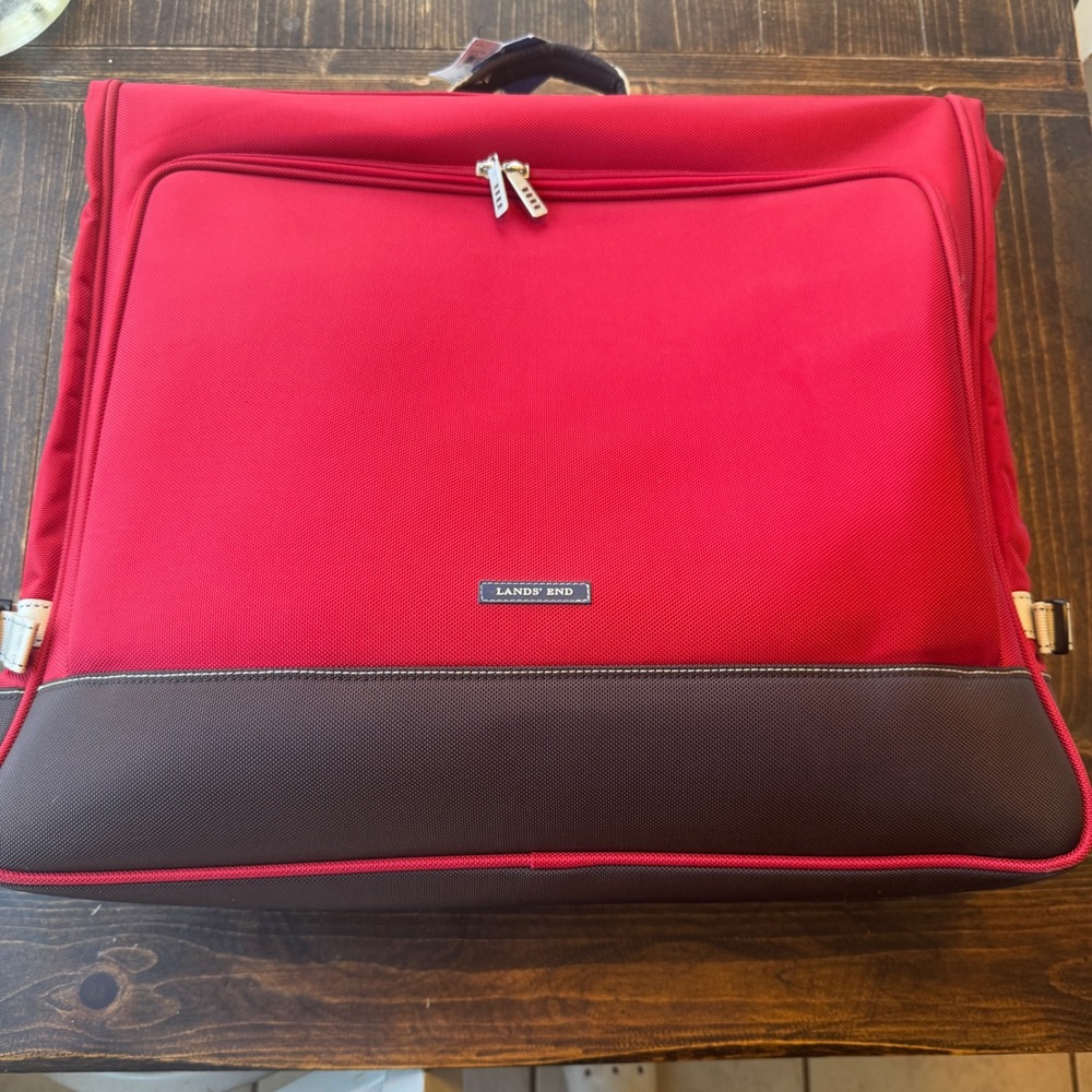 Lands' End Bi-Fold Garment Bag 42" Red Brown Ballistic Nylon Travel Suitcase